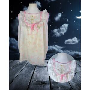 Vintage Cottagecore Semi Sheer Pink Flower Ruffle Top Sz L